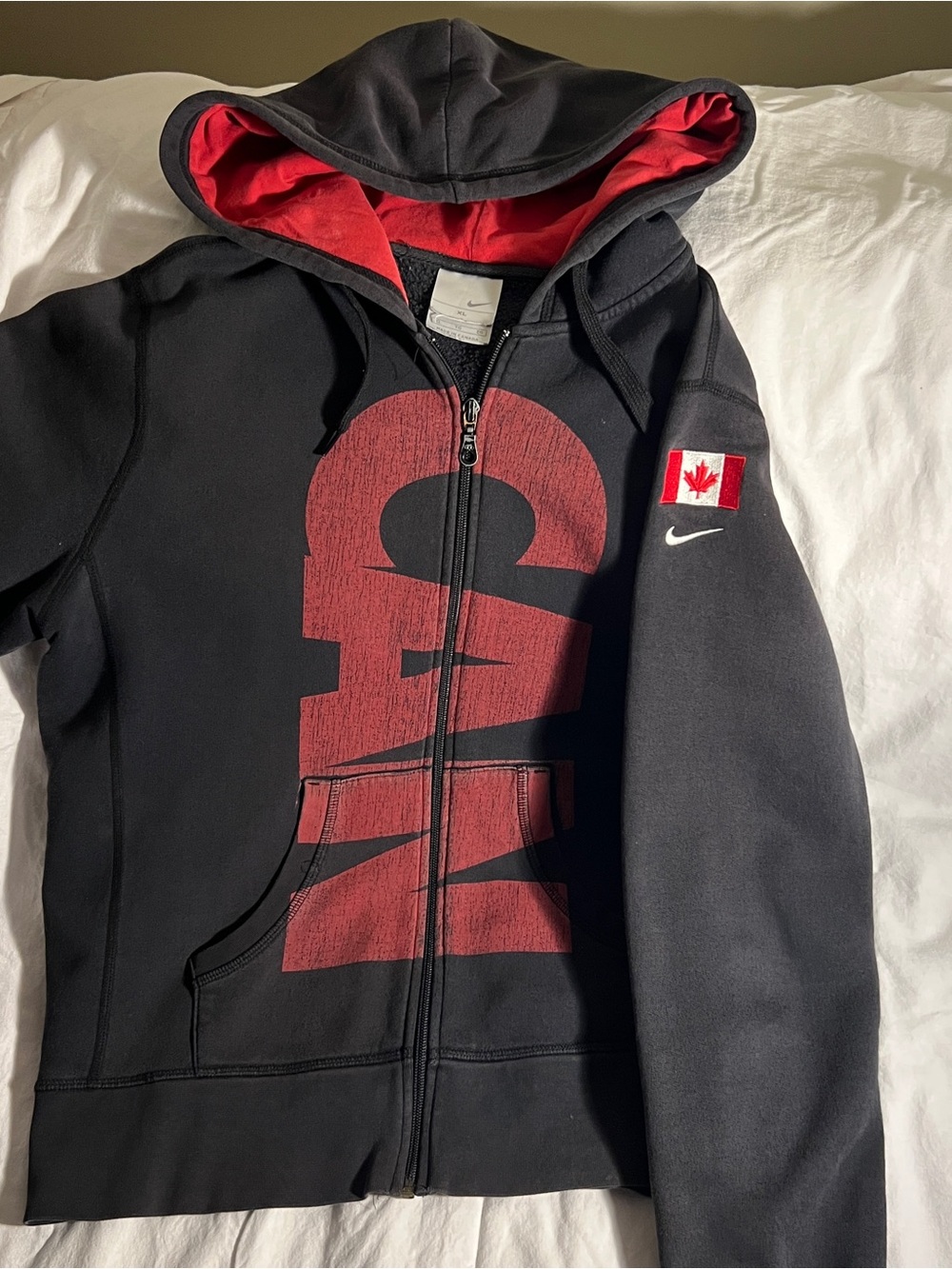 Nike Black Hoodie with Red Lining and Red Logo